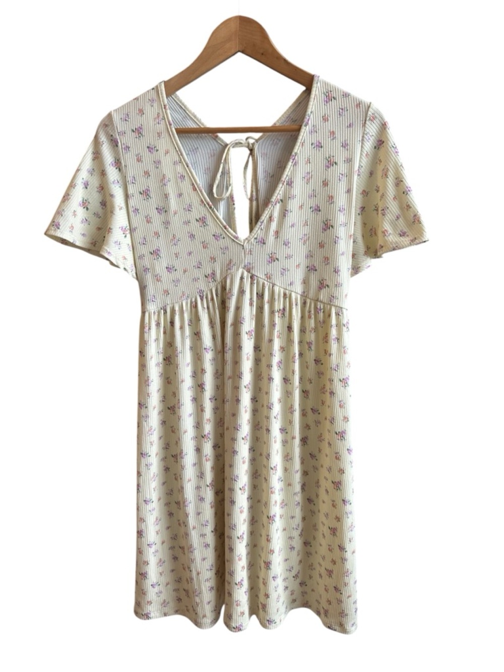 NWT Altar’d State Floral Rib Knit Dress L Yellow Cottagecore Coquette Made USA